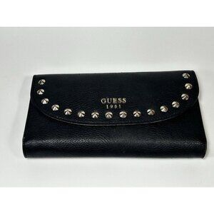 Guess Woman’s Black Studded Leather Trifold Wallet Vtg